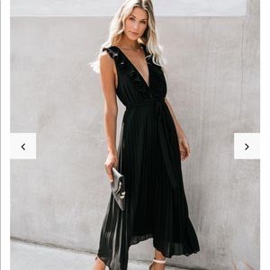 Black Pleated Ruffle Maxi Dress
